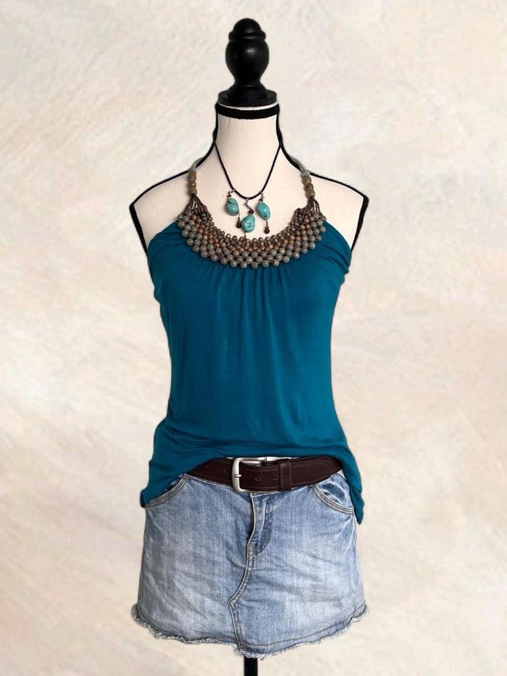 Seductions Teal Beaded Halter Top